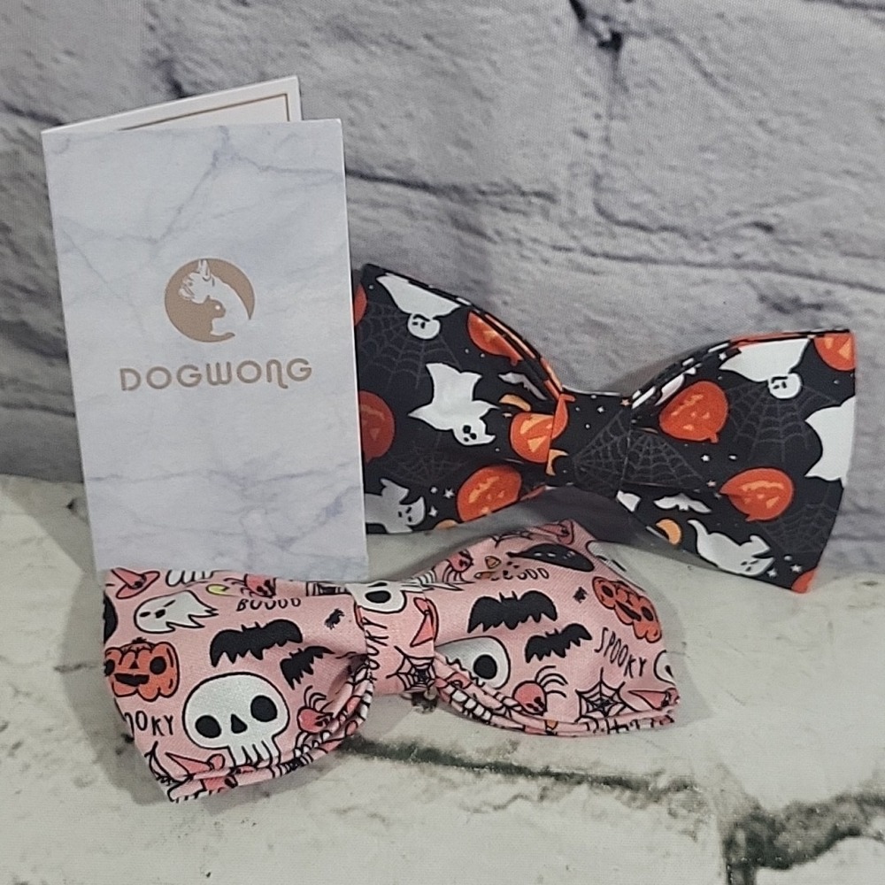 Halloween Puppy Dog Bow Tie For Collars Lot Of 2 Skulls Bats Pumpkins Ghosts